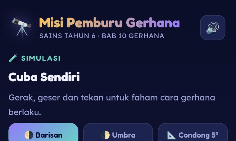 Demo simulasi Gerhana - Sains Tahun 6 MisiPlay